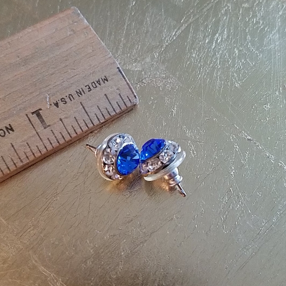 Bright blue and rhinestone earrings - Picture 2 of 2